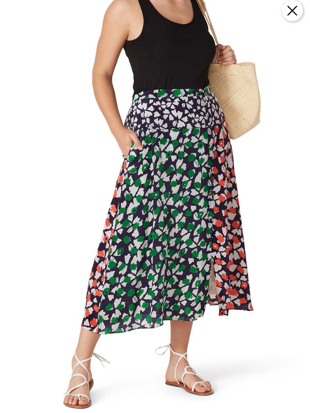 EMILY LOVELOCK Denise Floral Poppy Printed Button Flowy MidiDesigner Skirt 6 S/M